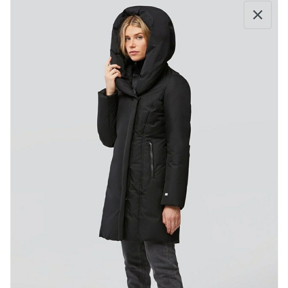 NWOT Soia & Kyo Camelia Slim Fit Brushed Down Coat with Leather Trims - Picture 4 of 15